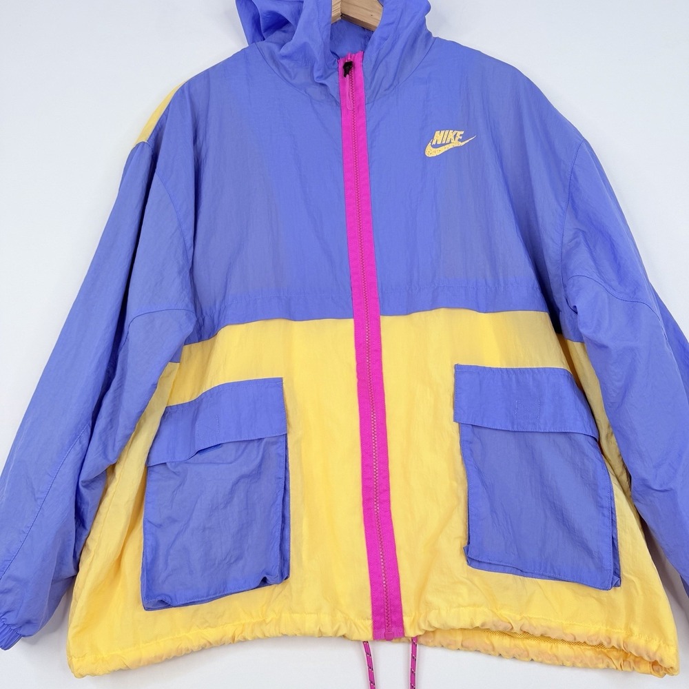 Nike Windbreaker Jacket Colorblock Purple Yellow Retro Sporty Hooded SZ-Large - Picture 3 of 14
